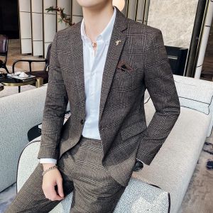 Suit Blazer+Pants Men Fashion Hosts British Style Work Business Wedding Casual Art Style Elegant Gentleman Cotton and Linen Suit