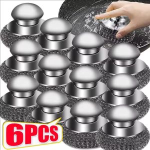 6 ชิ้น แปรงหม้อสแตนเลส พร้อมด้ามจับ / แปรงขัดโลหะแบบลูกบอลลวดล้างจานสำหรับงานหนัก / แปรงทำความสะอาดแบบลูกบอลลวดสำหรับใช้ในบ้านและห้องครัว