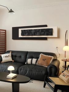 Modern Abstract Decorative Artwork 3D Stereo Solid Wood Living Room Sofa Background Wall Black White High-End Feeling Hanging Painting