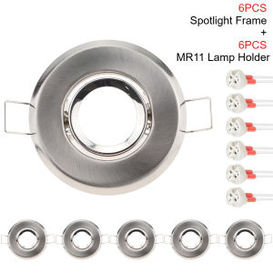 6PCS Nickel Chrome Donwlight Fitting Fixture with MR11 Lamp Holders Spot Light Recessed Ceiling Mount Frame 70mm Cutout 45mm