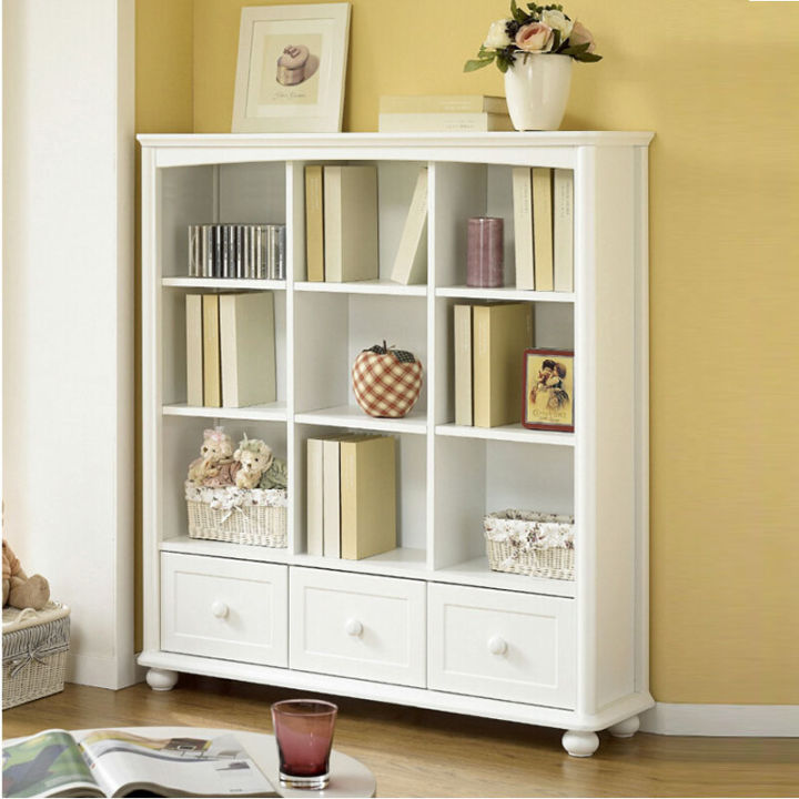 White Solid Wood Bookcase Storage Display Storage Korean Style Pastoral Modern