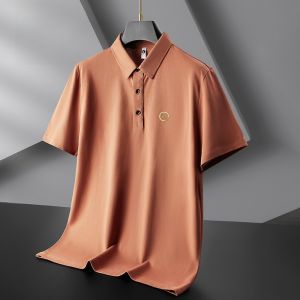 ROMON | Lormen Mens Short Sleeve Polo Shirt Summer Thin Casual With Collar Ice Silk Clothes Fashionable Urban Loose Fit Button Detail