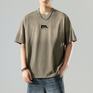 Wood soon | Mens American Loose Ombre Letter Printed Cotton Crew Neck T-Shirt