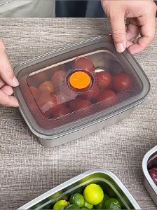 กล่องฝาปิดแบบซีลสำหรับใส่ที่จัดเก็บในตู้เย็นกล่องเก็บของพกพาได้สำหรับปิกนิกทรงสี่เหลี่ยมเกรดอาหารทำจากสเตนเลสสตีล