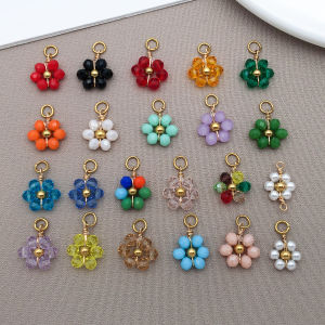 10pcs/Lot Crystal Small Flower Bead Charms Pendants with Stainless Steel Connector for Earrings Necklace DIY Jewelry Making