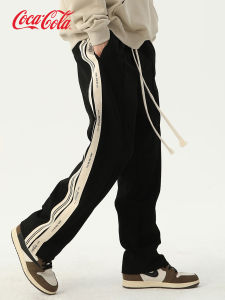 Coca-Cola Mens Loose Straight Leg Sporty Casual Pants Autumn Winter American Retro Style Breathable Comfortable Cotton Trousers