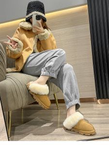 Thick Sole Height Increasing Qiansongyi Same Style Fur Integrated Toe Cap Slipper Wool Slippers Flat Warm Toe Box for Outdoors Versatile Style