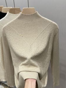 มีสไตล์ กึ่งสูง ปกเสื้อ เสื้อสเวตเตอร์ถัก สําหรับผู้หญิง ฤดูใบไม้ร่วง ฤดูหนาว ชั้นฐาน ทันสมัย ลำลอง ผ้าขนสัตว์แขนยาว เสื้อท่อนบน