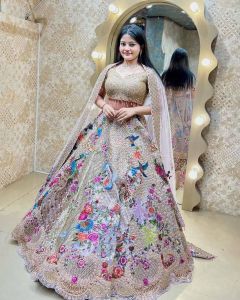 [PRE-ORDER] Semistitched Japan Satin Silk With Embroidered Lengha ( Delivery 10 Days )