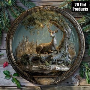 Metal Wall Art Deer Sign 8x8 Inch Round for Home Bar Cafe Office