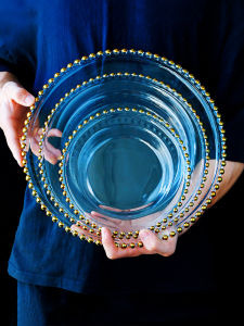 European-Style Golden Bead Point Glass Plate Western Cuisine Plate Steak Plate For Home Tableware Suit Banquet Dessert Fancy Plate