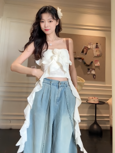 American Style Spicy Girl Floral Lace Trim Tube Top Vest Women Spring Summer Slimming Sleeveless Pure Desire Fashion Top