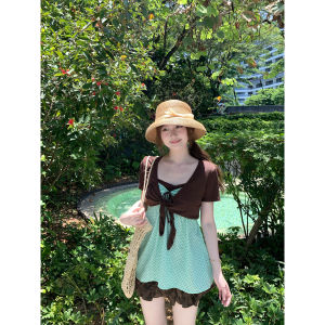 Korean Style Polka Dot Strappy Tie-front Blouse Set
