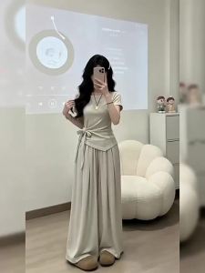 cenzcci | Bộ Đầm Dài Áo Thun Phong Cách Pháp OOTD Hàn Quốc