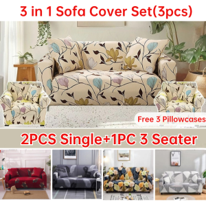3 in 1 Sofa Cover Set: 2PCS Single and 1PC 3 Seater Sofa Covers Stretchable Armrest Sofa Cover Set Living Room Furniture Cover