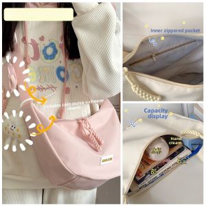 Large Capacity Dumpling Shaped Canvas Shoulder Bag for Girls Student Commuter Bag Single Shoulder Crossbody Bag Korean Style