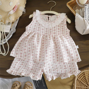 Baby Girls Casual Clothing Set Peter Pan Collar Sleeveless Dress Top + Shorts Set with Skirt 2PCS Set