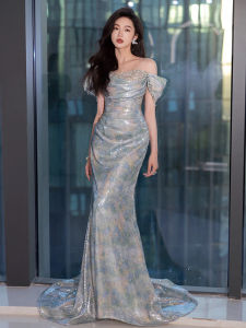 Elegant One-Shoulder Engagement Evening Gown Womens New 2025 High-End Luxury Hostess Bride Drinking Ceremony Dress