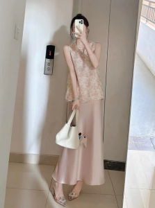 DANTING | New Chinese Style Sleeveless Floral Top and Skirt Set