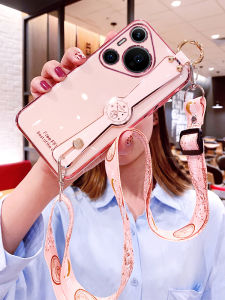 Huawei Pura70 pro Ultra Thin Silicone Phone Case Womens Fashion Creative Strap Full Cover Protection Shell Luxury Electroplating