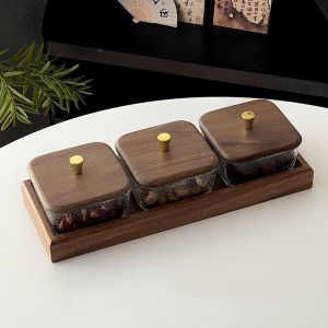 Luxurious Glass Fruit Basket Home Living Room Nuts Dried Fruits Snacks Display Plate Chinese Style Wood Handmade Dining Table Decor