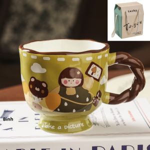 Cốc Cà Phê Bằng Gốm Sứ Dễ Thương Cổ Điển Cốc Đựng Nước Văn Phòng Cốc Thủy Tinh Cầm Tay Quà Tặng Sinh Nhật Cốc Đựng Nước