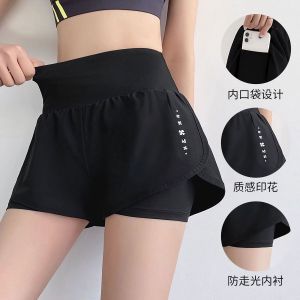 JUDYSTORE Womens High-waisted Fake two-piece Fitness Shorts Anti-chafing Outdoor Running Workouts Yoga Pants  P228 高腰假两件健身短裤防走光
