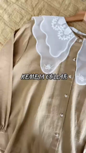 Kemeja Linen Kerah Tile Bordir Elegan