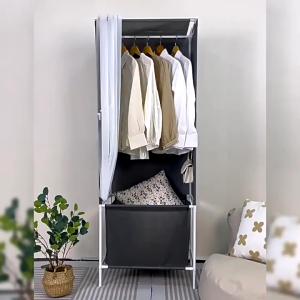 Wardrobe With Sealed Curtain Dustproof Home Clothes Storage Box Space Saving Coat Rack Organizer