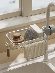 Kitchen Faucet Rack Sponge Drain Basket Vegetable Washing Sink Strainer Hanging Basket Kitchen Storage Shelf No Drilling Required