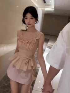 XUECAIQI | Elegant Lace French Style Mini Dress Set