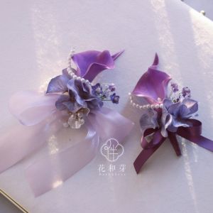 Original Beautiful Light Purple Butterfly Knot Lotus Flower Wedding Boutonniere for Bridesmaid Sister Gang Hand Wrist Flower