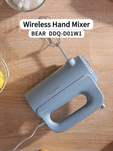 Bear Cordless Handheld Electric Mixer Egg Beater with 5-Speed Gear Control Stainless Steel Whisks and Dough Hooks