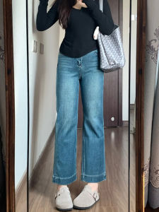 New 2025 plus Size High Waist Blue Jeans Straight Leg Nine Points Slimming Pants Cover Hip Small Figures Casual Wear