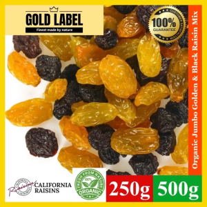 GoldLabel Organic California Jumbo Golden & Black Raisins (Unsweetened) 250g/500g/1kg - XL Size No sugar added