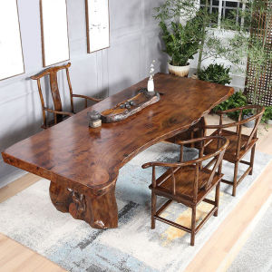 Full-Version Solid Wood Table-Chair Set Kung Fu Tea Table Log Tea Making Table Modern Office Reception Large Board Tea Table