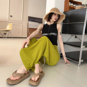 กางเกงขายาวทรงตรงเอวสูงผ้าไนลอนระบายอากาศได้ดีสำหรับผู้หญิงในช่วงฤดูร้อน สไตล์ย้อนยุค กางเกงขายาวทรงหลวมสบายๆ ทรงสลิมฟิต