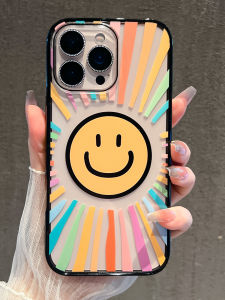 Rainbow Smiley Face Acrylic Magnetic Phone Case for Apple 16Promax iPhone 16Pro Shockproof 15Promax 15Pro 14Promax 13Pro Cute Protective Cover
