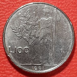 Koleksi koin kuno Italia Jadul 1 lira Kecil Tahun 1991