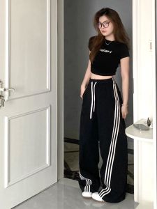 Casual High Waist Wide Leg Pants for Women Easy Match Loose Fit Summer Drying Quickly Elastic Waist Breathable Pants