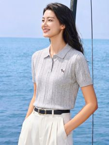 Basic House | Gray Linen Embroidery Short Sleeve Knit Shirt