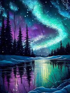 HUACAN Diamond Mosaic Landscape Diamond Painting Aurora Borealis Full Round Drill Embroidery Creative Wall Decor 30x40cm