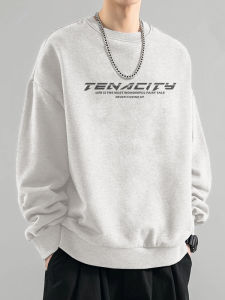 เสื้อสเวตเตอร์คอกลมแขนยาวผ้าฝ้ายแท้สำหรับผู้ชาย ทรงหลวม ฤดูใบไม้ร่วง/ฤดูหนาว เสื้อผ้าลำลอง คอกลม ทรงหลวม