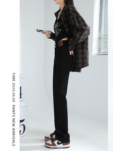 High Waist Straight Leg Black Jeans Womens Spring Autumn 2025 Slim Fit Small Size Long French Bread Pants