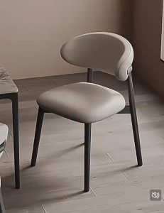 Nordic Dining Table Chair Light Luxury Modern Armless Chair With Curved Backrest Faux Leather Cushion Metal Frame 10401