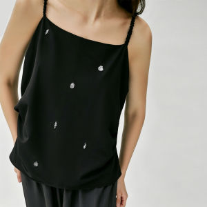 AMII | Summer New Leisure Style Ruffled Shoulder Metal Decor Tank Top Cotton & Linen