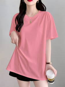 Loose Half Sleeve Womens T-shirt Pink Summer Casual Style Cover Butt Mid-Length Korean Version Lazy Style Large Size Anti-Aging