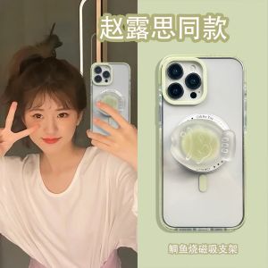  13/14 New Model Magnetic Absorption Stand Mobile Phone Case Transparent Candy Colored Wireless Charging Compatible Popular Couple