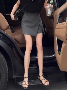 Gray A-Line Mini Skirt Womens Summer Design High Waist Commute Suit Skirt Belly Cover Slimming Short Pants Skirt