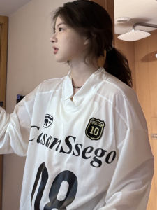 Áo Thun Tay Dài Dáng Rộng Phong Cách Cổ Điển Của Mỹ Dành Cho Nữ Thiết Kế Lưới Thoáng Khí Phong Cách Bóng Rổ Áo Thun Thường Ngày Cổ Chữ V Mùa Thu